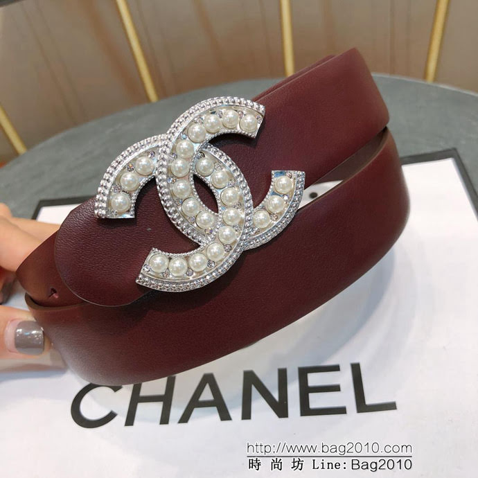 CHANEL香奈兒 18新款 CC珍珠水鑽扣 30MM精品光滑優雅皮帶 小紅書火爆款  xfp1005
